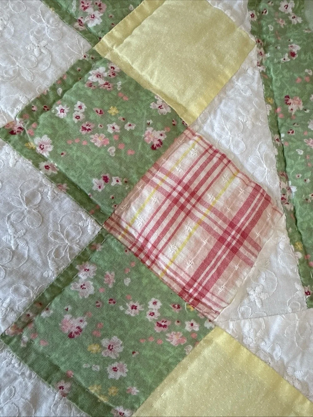 Vtg Floral Patchwork Quilt Applique Butterflies Prairie Point Edge Sz Full 80''